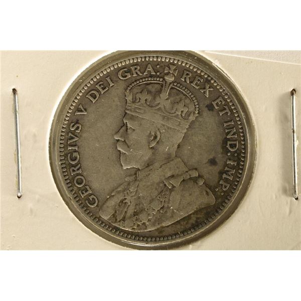 1912 NEWFOUNDLAND SILVER 20 CENTS .1402 OZ. ASW