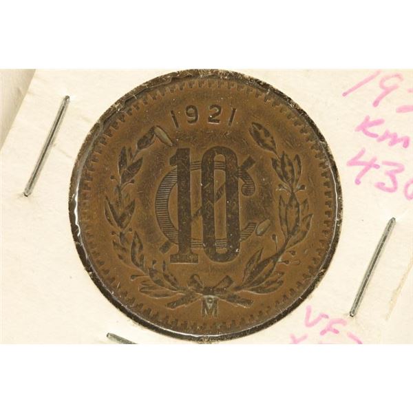 1921 MEXICO 10 CENTAVOS KM-430