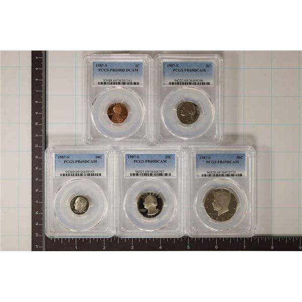 1987-S SLABBED 5 COIN US PROOF SET ALL PCGS PR69