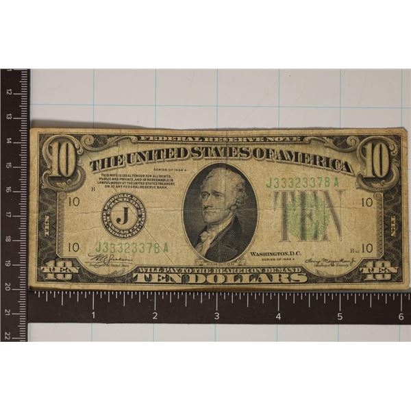 1934-A US $10 FRN, GREEN SEAL.