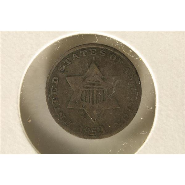 1853 US THREE CENT  SILVER 