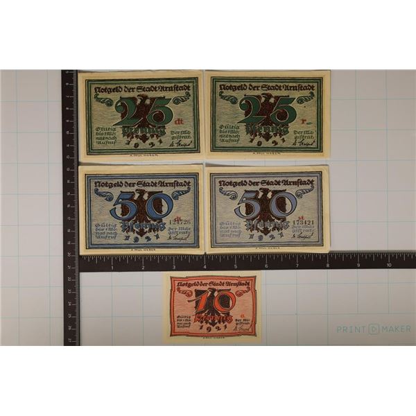 5-1921 GERMAN AU-CRISP UNC NOTEGELDS:1-10 PGENNING