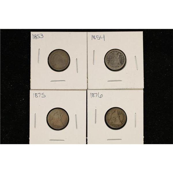 1853, 1854, 1875 & 1876 SILVER SEATED LIBERTY