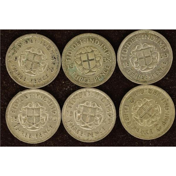 2-1938, 1939, 2-1940 & 1942 UNITED KINGDOM SILVER