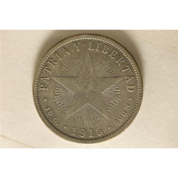 1915 CUBA SILVER 40 CENTAVOS .2894 OZ. ASW