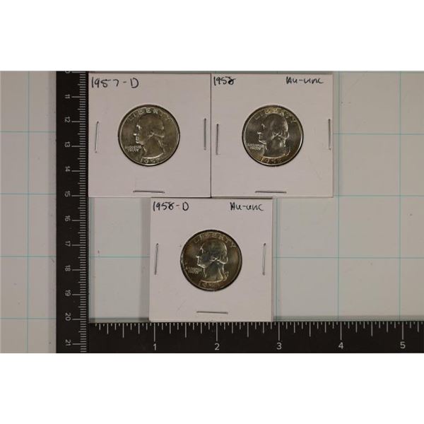 1957-D, 58-D & 1958 WASHINGTON SILVER QUARTERS