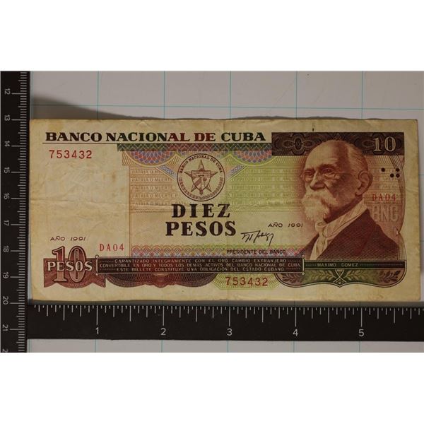 1991 CUBA 10 PESO BILL