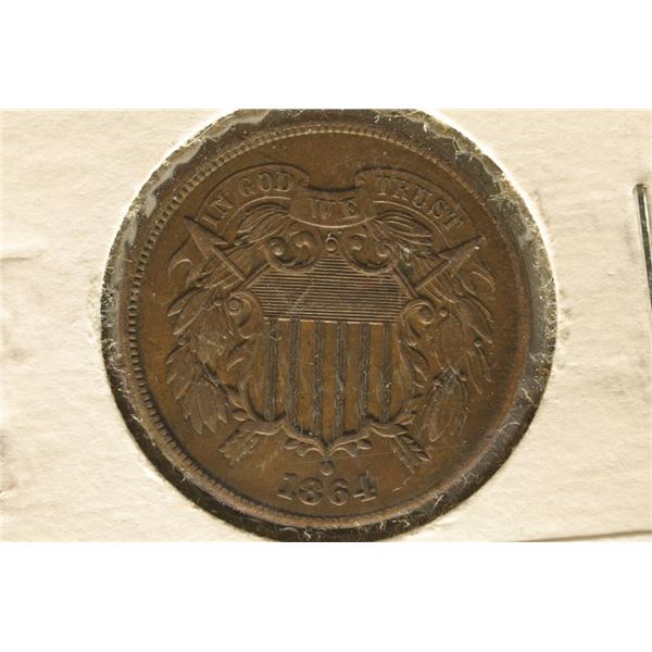 1864 US 2 CENT PIECE AU