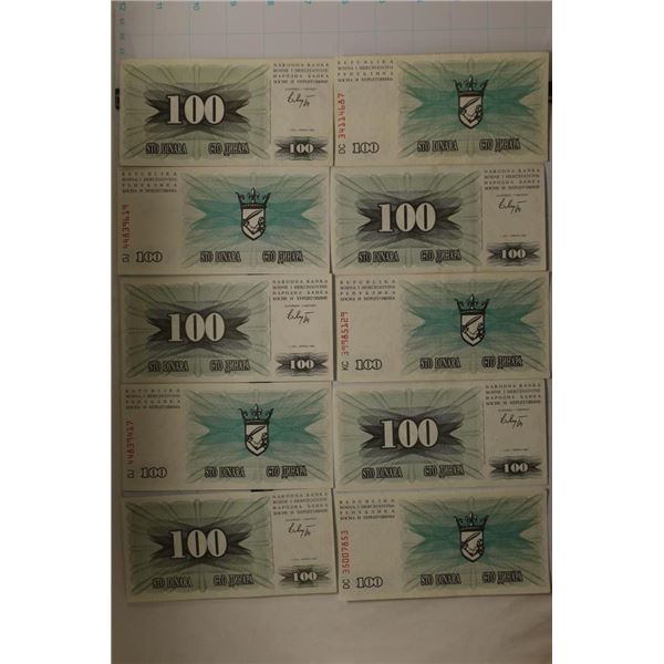 10-1992 HERCEGOVINA 100 DINARA CRISP UNC BILLS