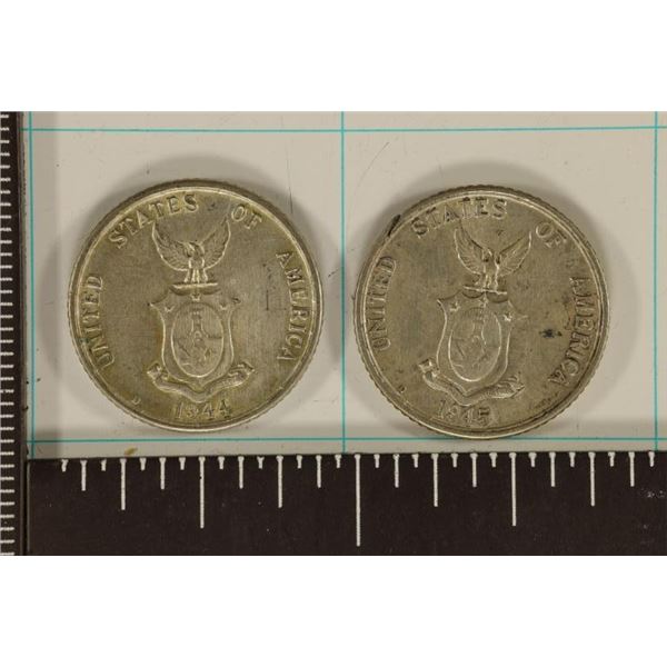 1944-D & 1945-D US PHILIPPINES SILVER 20 CENTAVOS