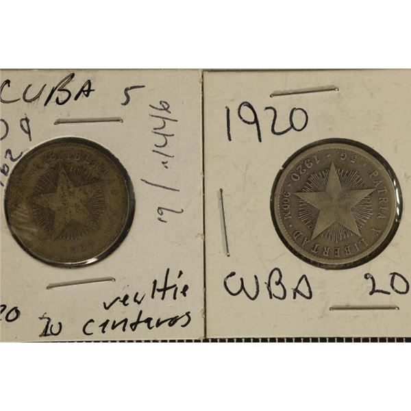 2-1920 CUBA SILVER 20 CENTAVOS .2894 OZ. ASW