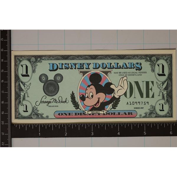 1987 DISNEY $1 CRISP UNC COLORIZED BILL "MICKEY"