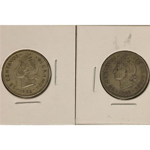 1952 & 1960 DOMINICA REPUBLIC SILVER 25 CENTAVOS