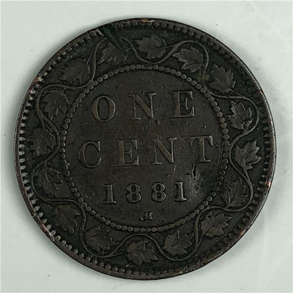 Canadian Large Cent 1881 VF Double Die Present in Legend