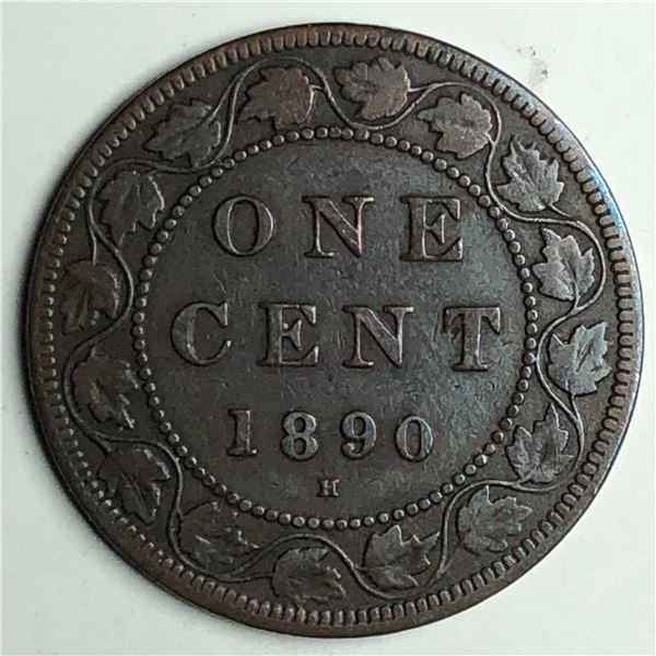 Canadian Large Cent 1890 Flying I in DIE F+