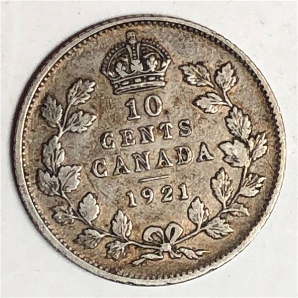 Canadian .10 Cent Dime 1921 VF