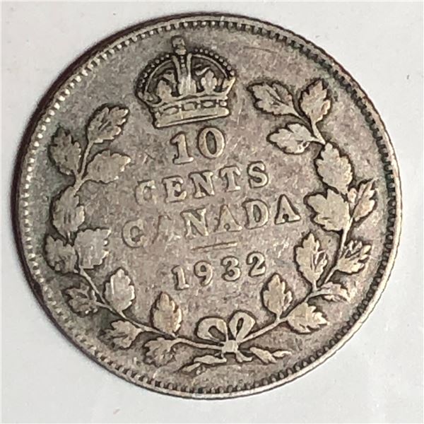 Canadian .10 Cent Dime 1932 F+