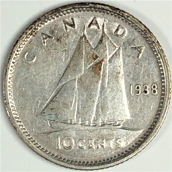 Canadian .10 Cent Dime 1938 VF