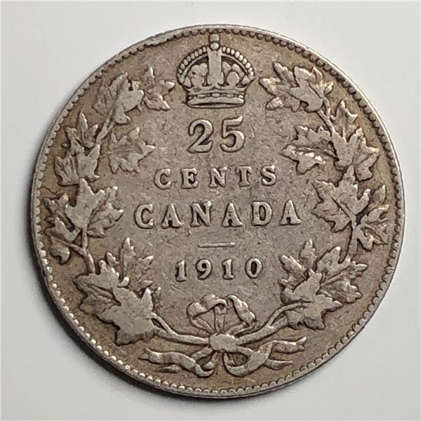 1910 King Edward VII 25 Cents VF