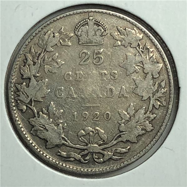 1920 King George V 25 Cents F+