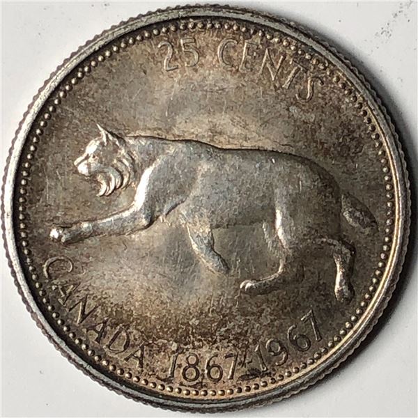 1967 Queen Elizabeth 25 Cents UNC Nice Tonning