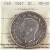 Image 1 : 1947 Maple King George VI Canadian Silver Dollar ICCS-MS-60