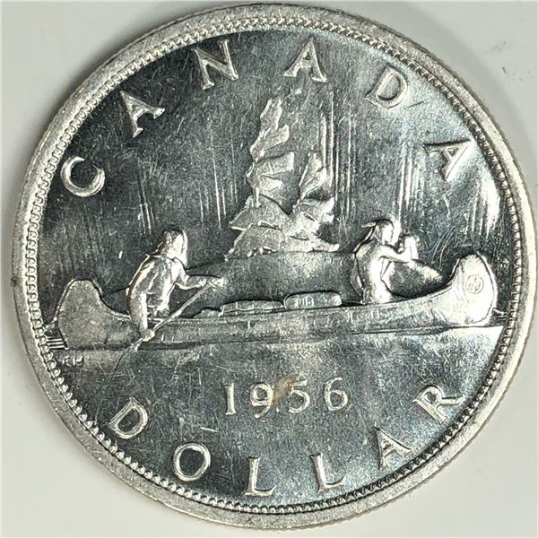 1956 Queen Elizabeth II Canadian Silver Dollar UNC