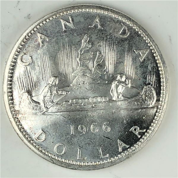 1966 Queen Elizabeth II Canadian Silver Dollar UNC