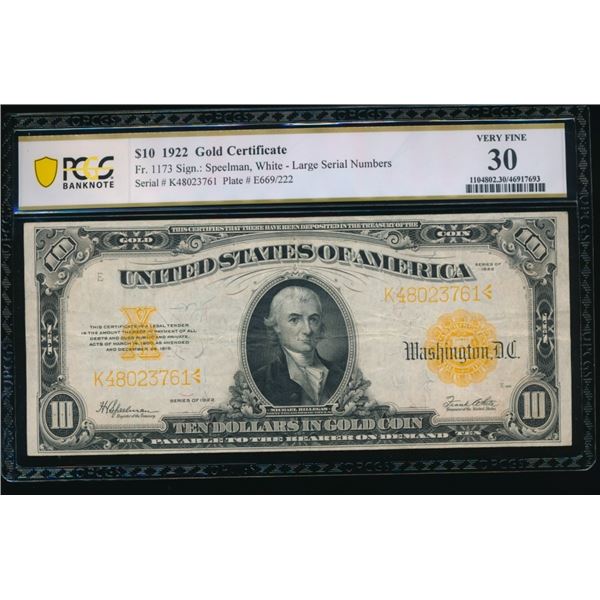 1922 $10 Gold Certificate PCGS 30