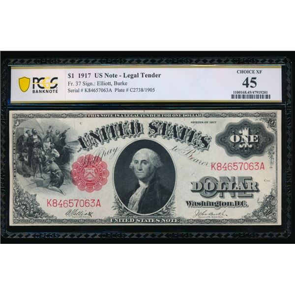 1917 $1 Legal Tender Note PCGS 45