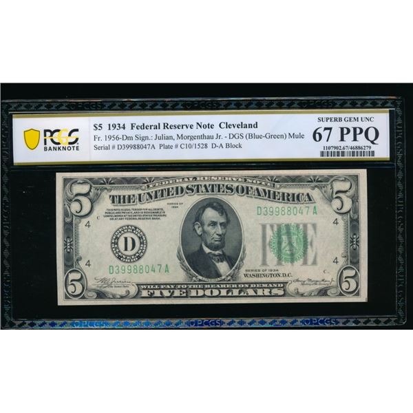 1934 $5 Cleveland FRN PCGS 67PPQ