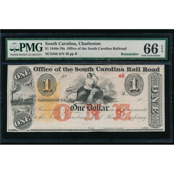 1840s-70s $1 Charleston SC Obsolete PMG 66EPQ