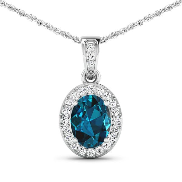 14KT White Gold 1.10ct London Blue Topaz and Diamond Pendant with Chain