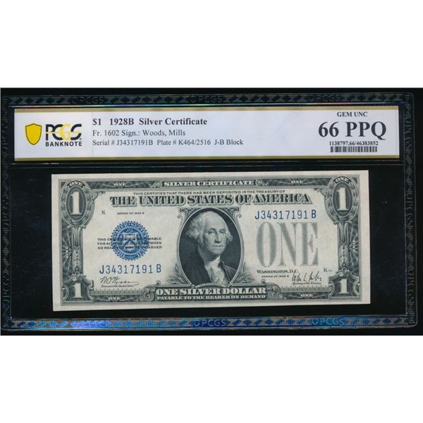 1928B $1 Silver Certificate PCGS 66PPQ