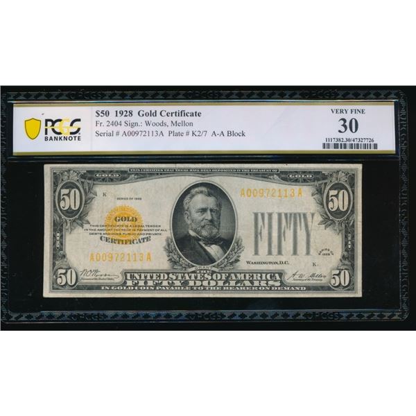 1928 $50 Gold Certificate PCGS 30