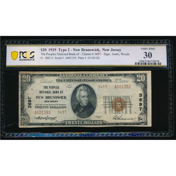 1929 $20 Brunswick NJ National PCGS 30