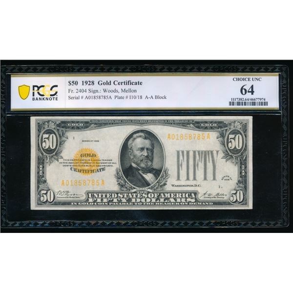 1928 $50 Gold Certificate PCGS 64