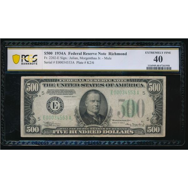 1934A $500 Richmond FRN PCGS 40