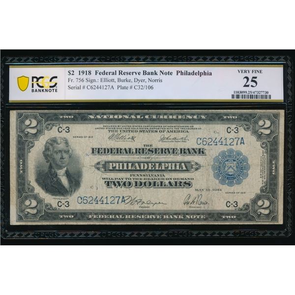 1918 $2 Philadelphia FRBN PCGS 25