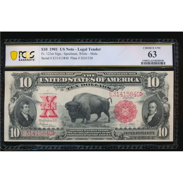 1901 $10 Bison Mule Legal Tender Note PCGS 63