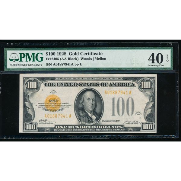 1928 $100 Gold Certificate PMG 40EPQ