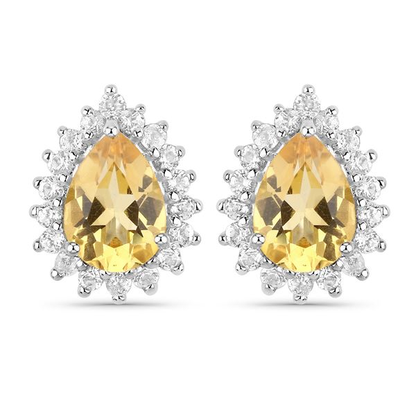 Plated 18KT White Gold 1.12ctw Citrine and Topaz Earrings