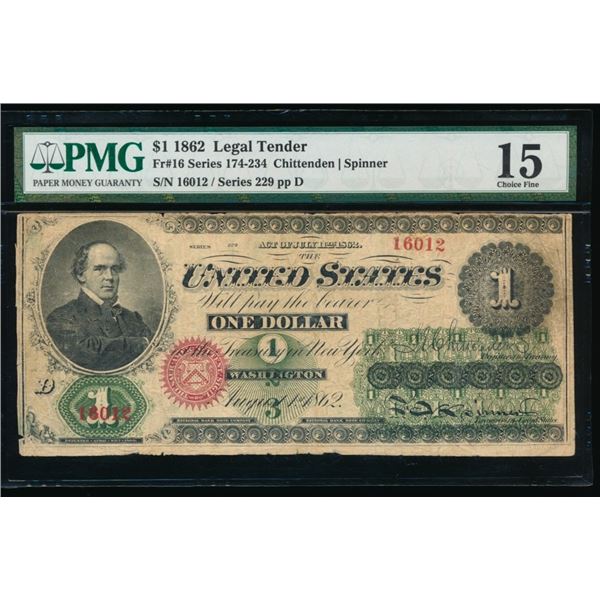 1862 $1 Legal Tender Note PMG 15