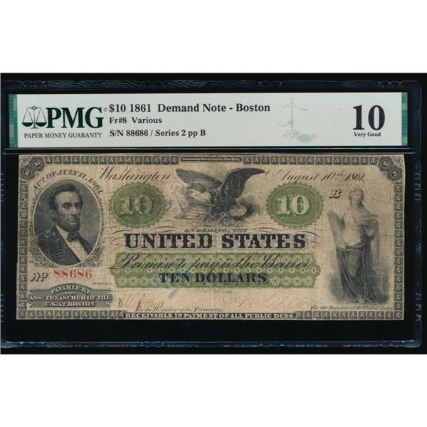 1861 $10 Boston Demand Note PMG 10