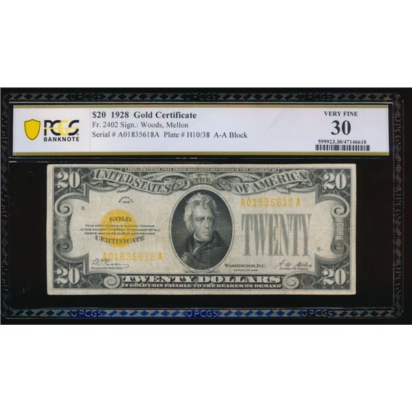 1928 $20 Gold Certificate PCGS 30