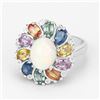 Image 3 : Plated Rhodium 1.69ct Opal and Multi Color Gemstone Ring