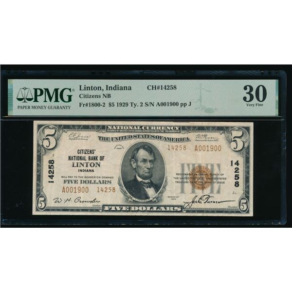 1929 $5 Linton IN National PMG 30