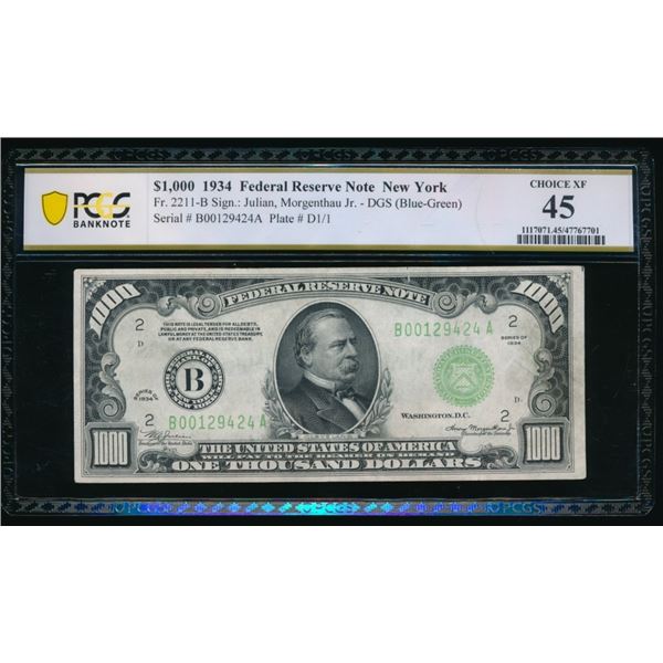 1934 $1000 New York FRN PCGS 45