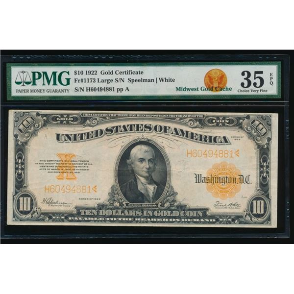 1922 $10 Gold Certificate PMG 35EPQ