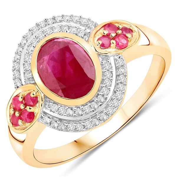 14KT Yellow Gold 1.75ctw Johnson Ruby, Ruby and White Diamond Ring